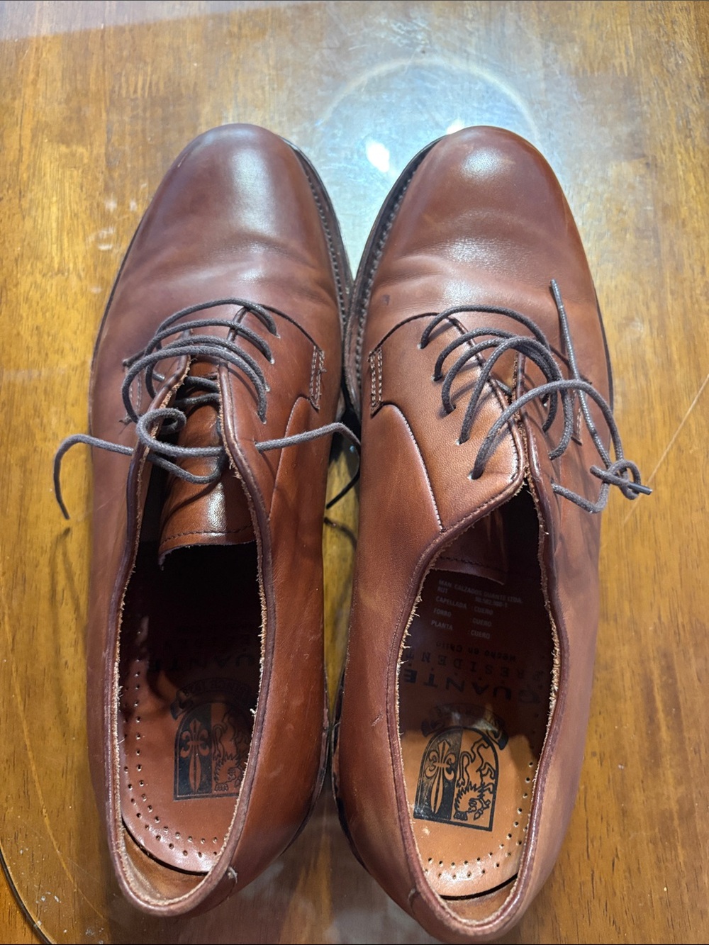 Men's Brown Leather Derby Shoes by (GUANTE) - Polished Lace-Up